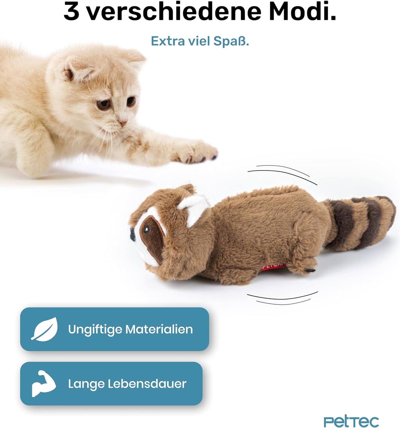 PetTec interaktives Plüschtier für Katzen - Waschbär