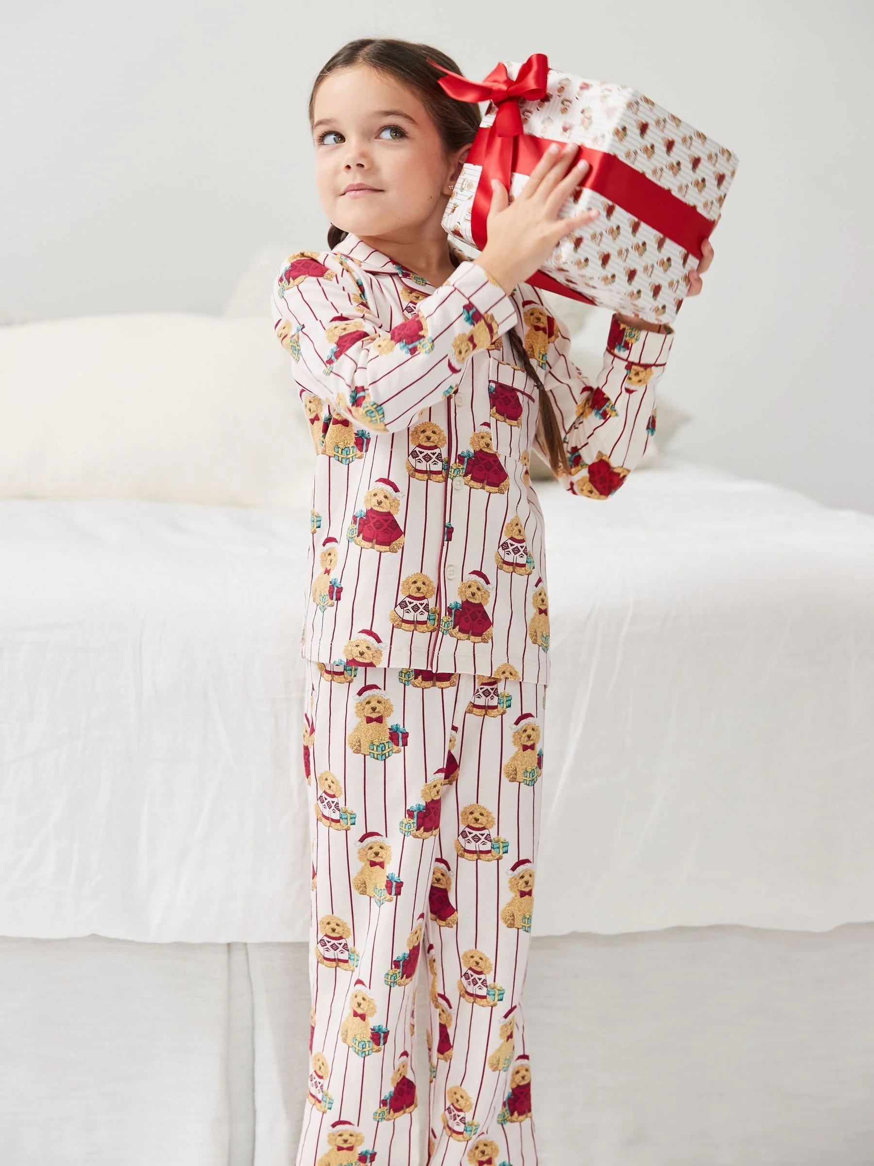 Chelsea Peers Cotton Chip the Christmas Cockapoo Dog Print Long Pyjamas Set