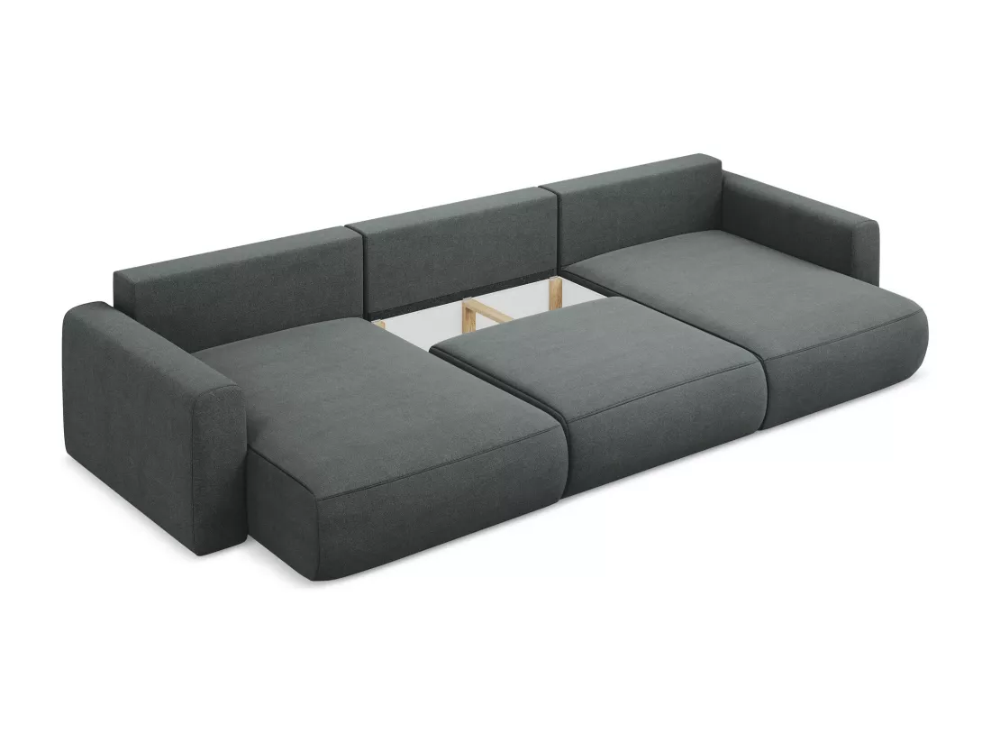 Canapé d'angle panoramique convertible en tissu texturé - gris - KAPUA