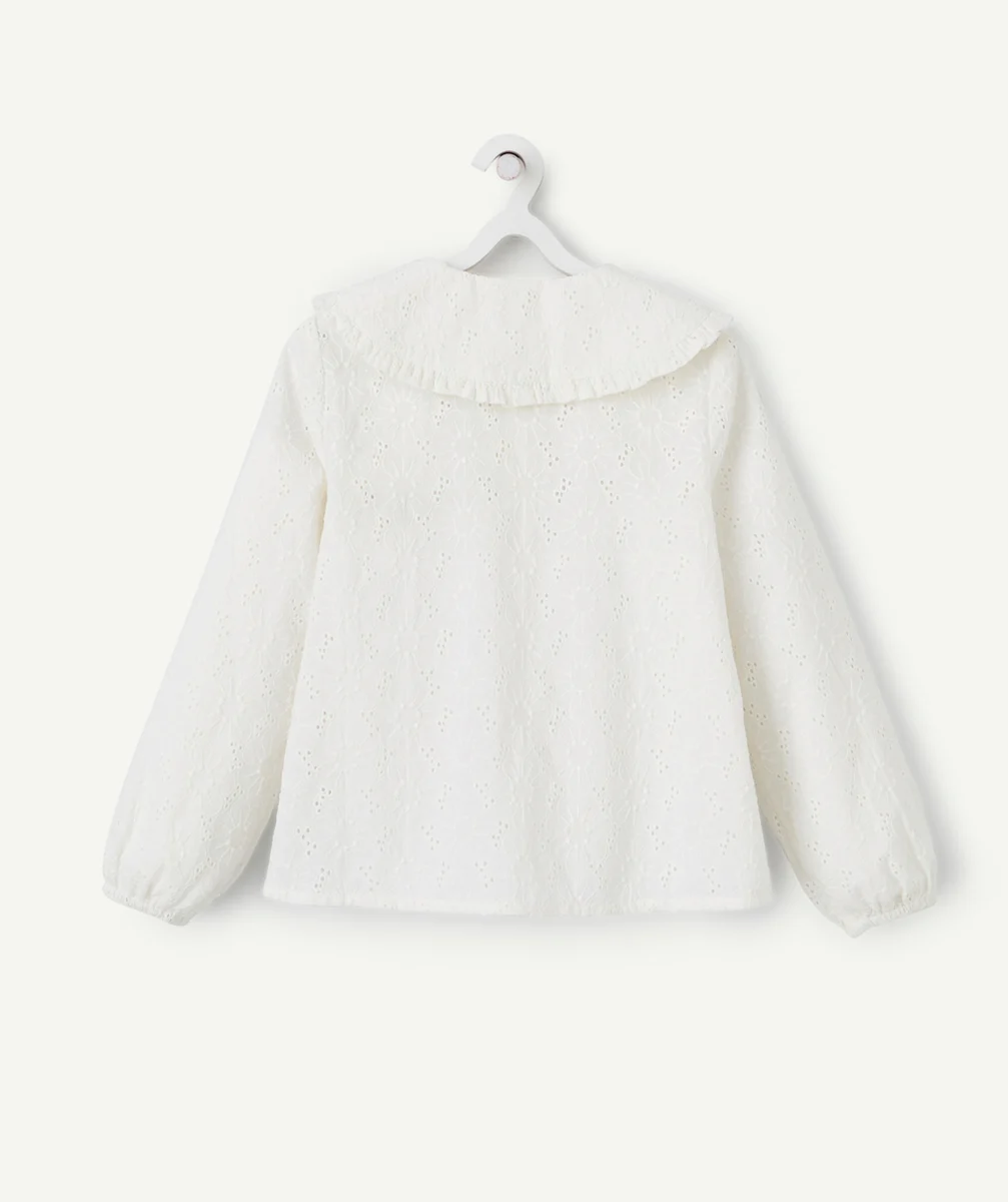 BLOUSE FILLE COL CLAUDINE BLANCHE EN BRODERIE ANGLAISE
