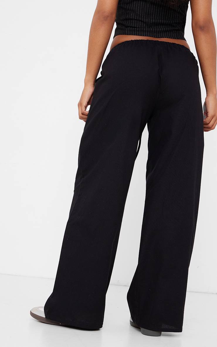 Noir Pantalon En Lin À Taille Coulissée
