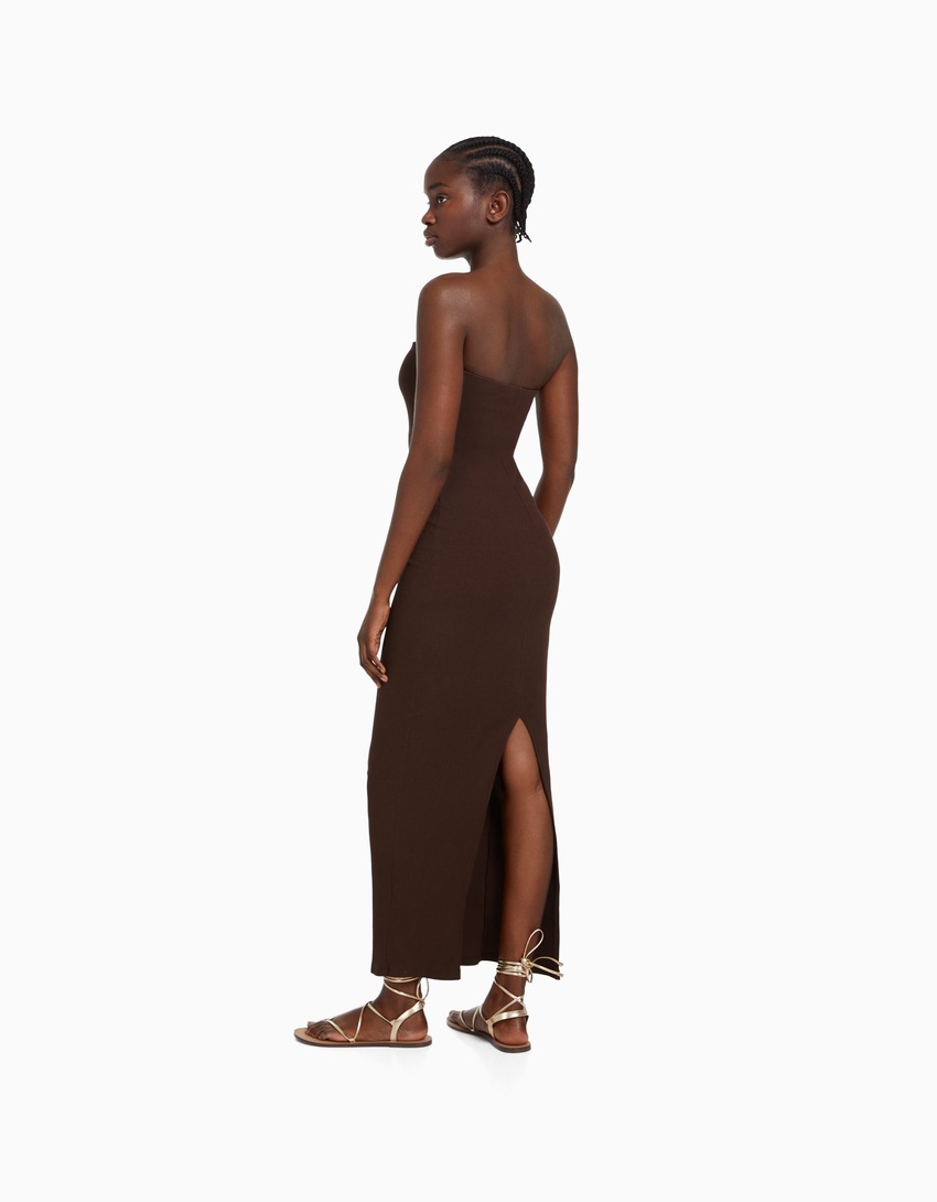 Vestido longo tomara que caia canelado