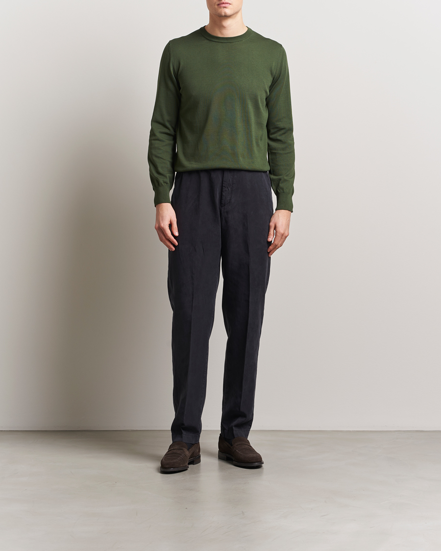 Canali Cotton Crew Neck Pullover Dark Green