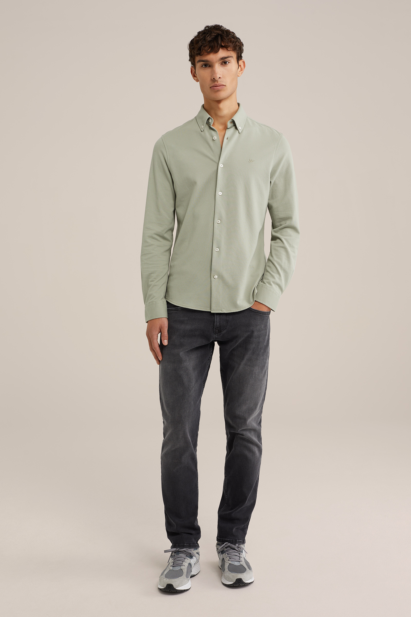 piquéjersey overhemd met stretch Fundamentals Khaki