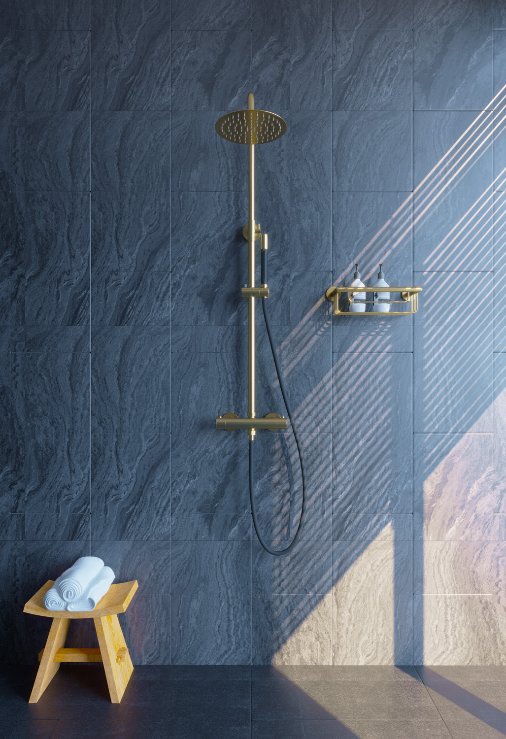 Saniclear Brass Pro opbouw regendouche geborsteld messing / mat goud 30cm hoofddouche staaf handdouche