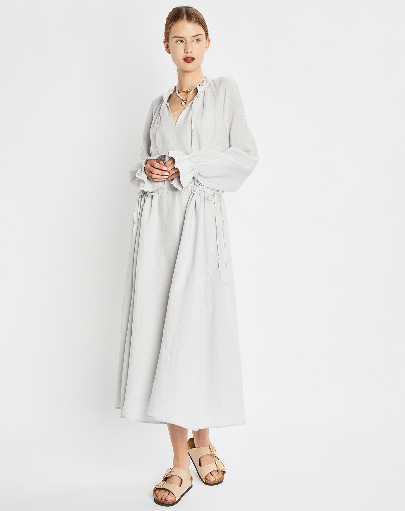 Marc O'Polo Robe midi 100% Lin bohème gris clair