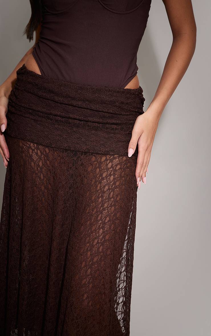 Chocolat Jupe Midi En Dentelle Texturée À Ourlet Mouchoir Plissé