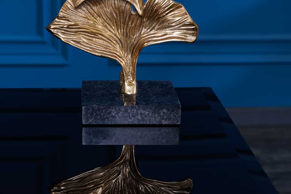 Design Tischlampe GINKGO 70cm schwarz Stoffschirm gold Metall handmade Marmor-Fuß