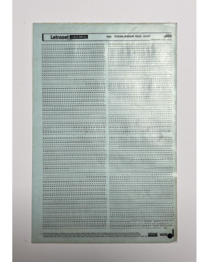 Letraset 459 - FUTURA MEDIUM ITALIC- 10pt