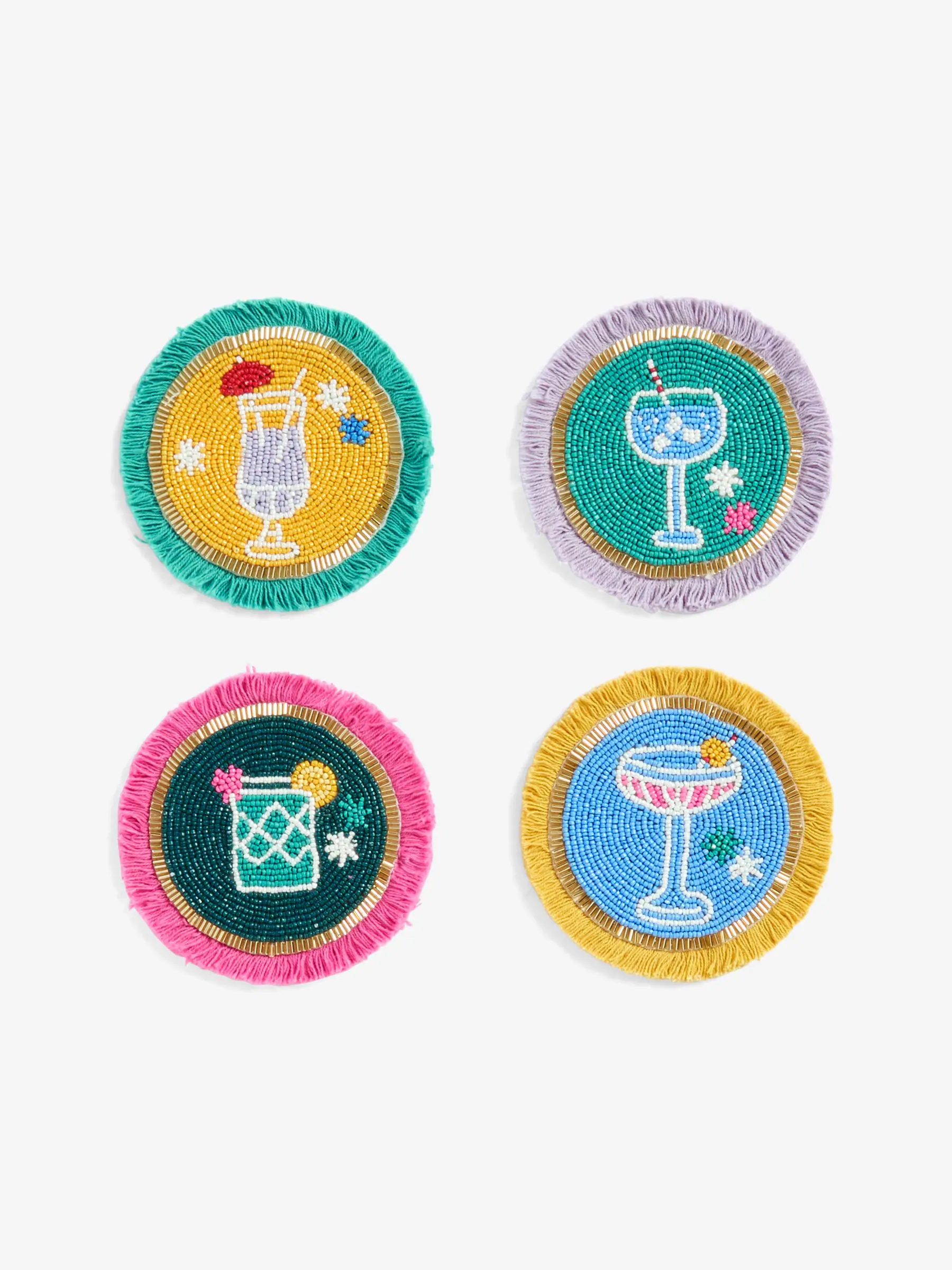 Set van 4 Cocktailonderzetters met kralen en franje