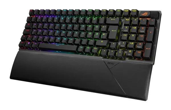 ASUS ROG Strix Scope II 96 - Tastatur - udskiftelig, 96 % layout - backlit - trådløs - USB, 2.4 GHz, Bluetooth 5.1 - tastkontakt: ROG NX - sort