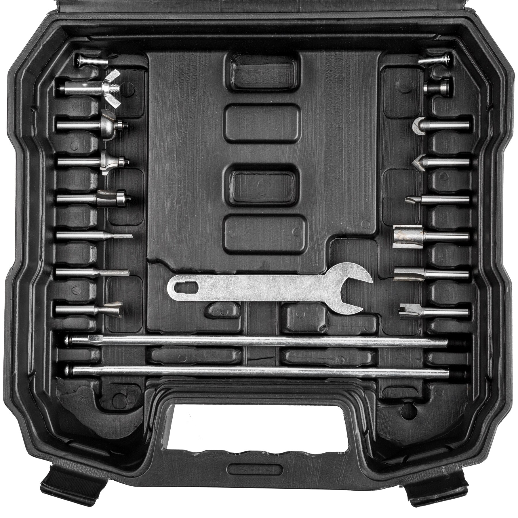 tectake® Oberfräse, 1200 W mit Drehzahlregelung, mit 12 Fräsköpfen, inklusive Koffer