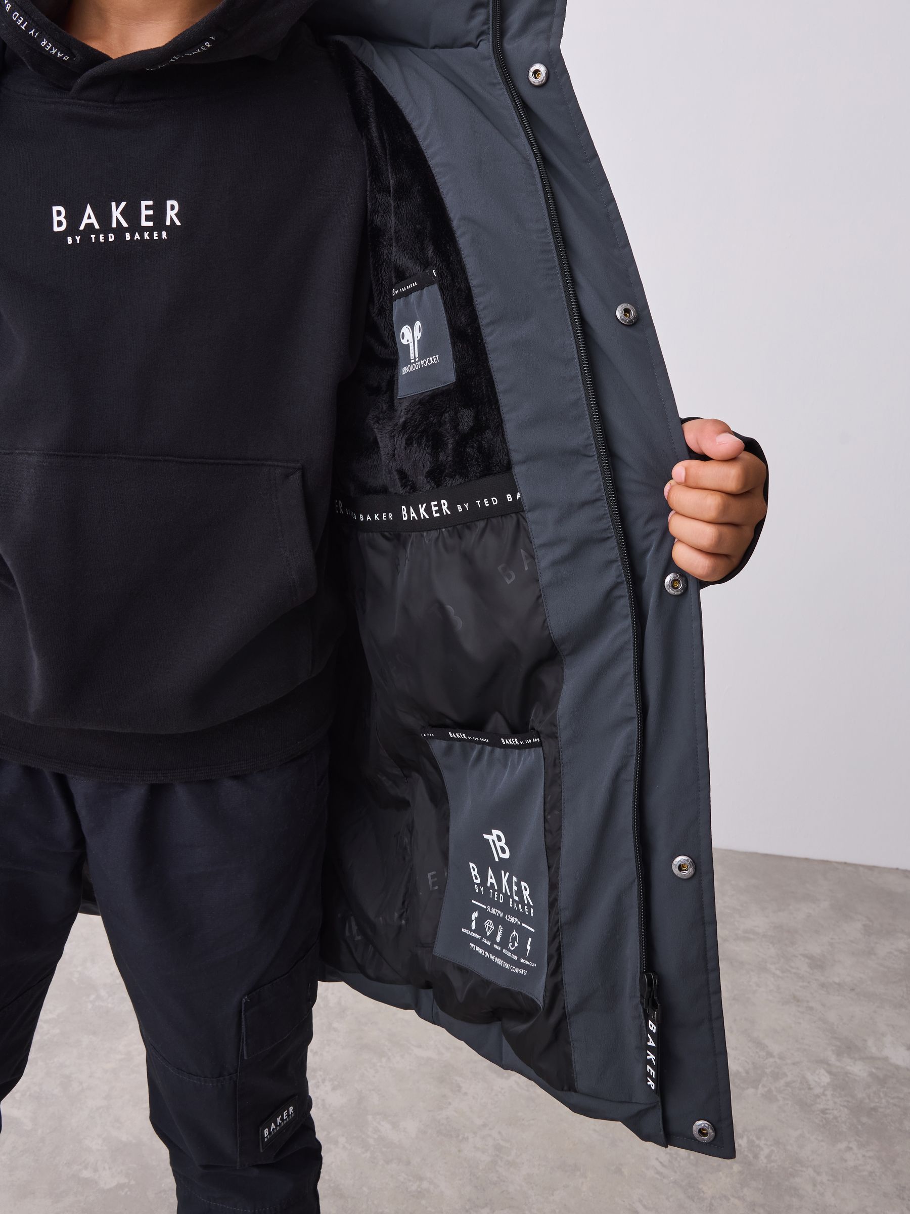 Antraciet - Baker By Ted Baker regenbestendige gewateerde lange jas