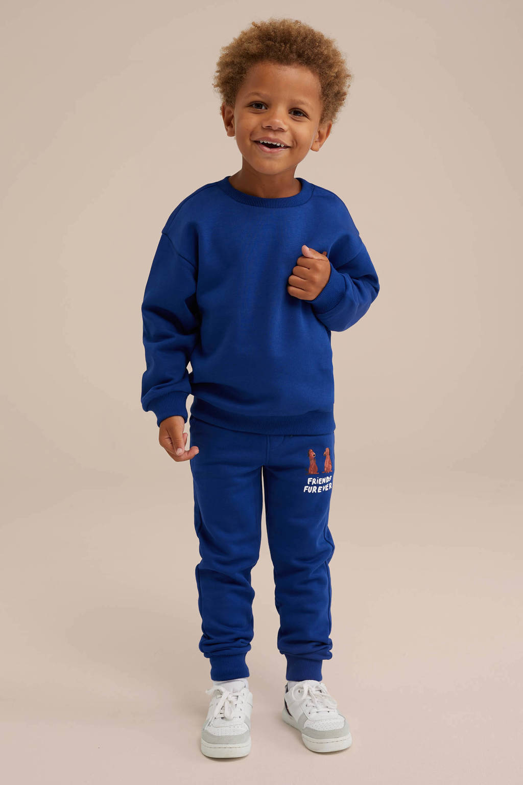 WE Fashion slim fit broek met printopdruk kobalt blauw