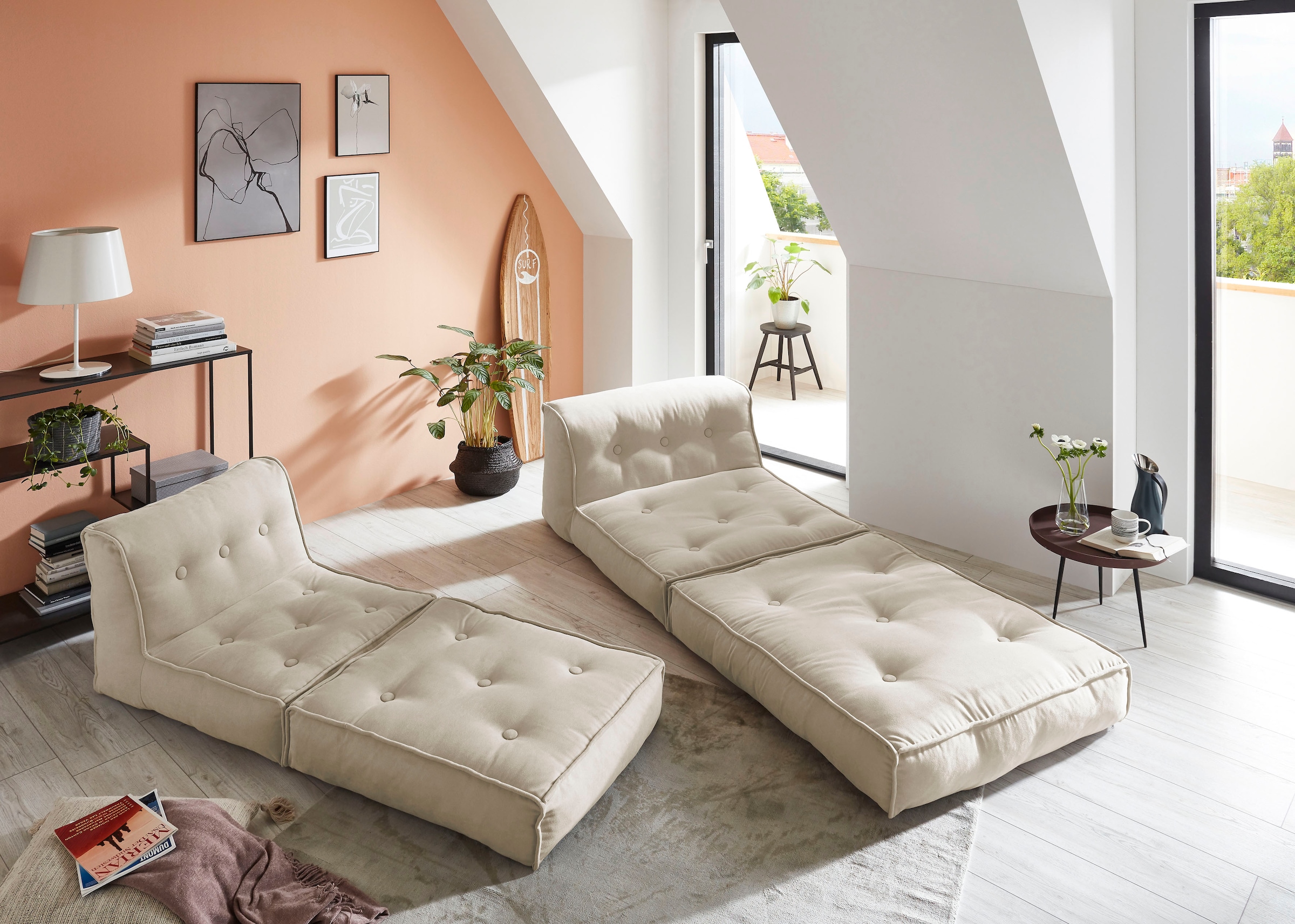 INOSIGN Sessel »Pia« Loungesessel  in 2 Grössen, mit Schlaffunktion und Pouf-Funktion.