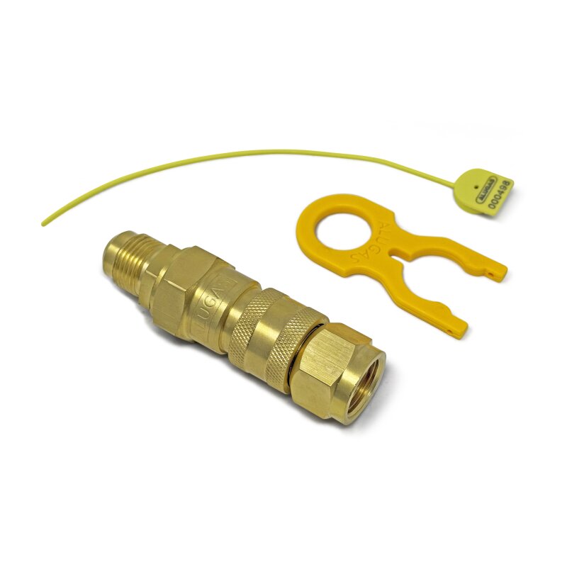 ALUGAS Tankflasche 27L mit 80% Multiventil & Tankadapter + Einbauset (Halter, HK gerade, 1,25m ger-90°, Sinter-Filter, Schnellkupplung)