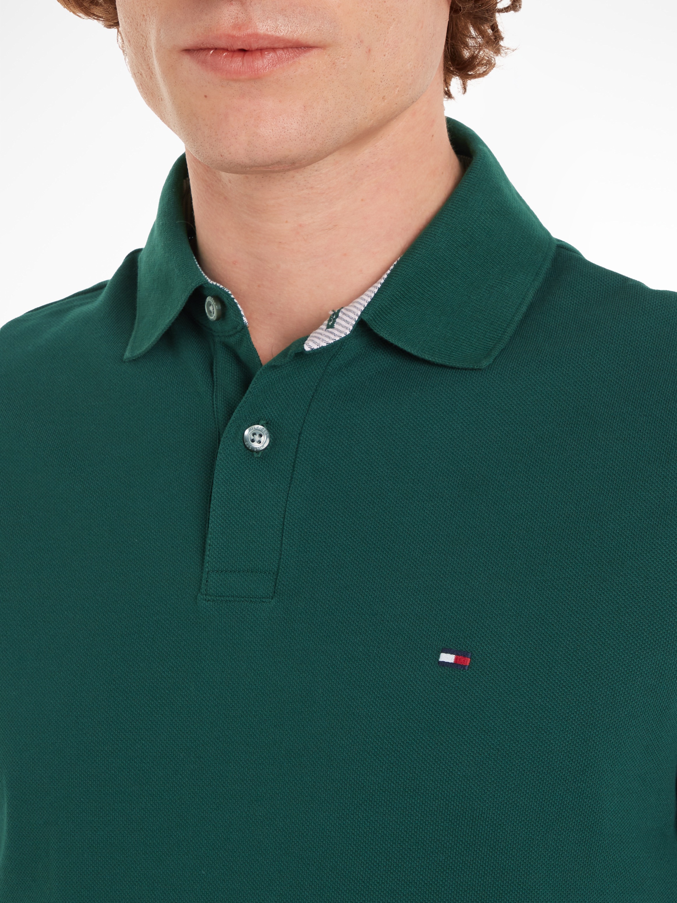 Tommy Hilfiger Poloshirt »1985 REGULAR POLO mit Kontraststreifen und Knopfleiste«, unifarben, sportlich, regular fit, Baumwollmix, Polokragen