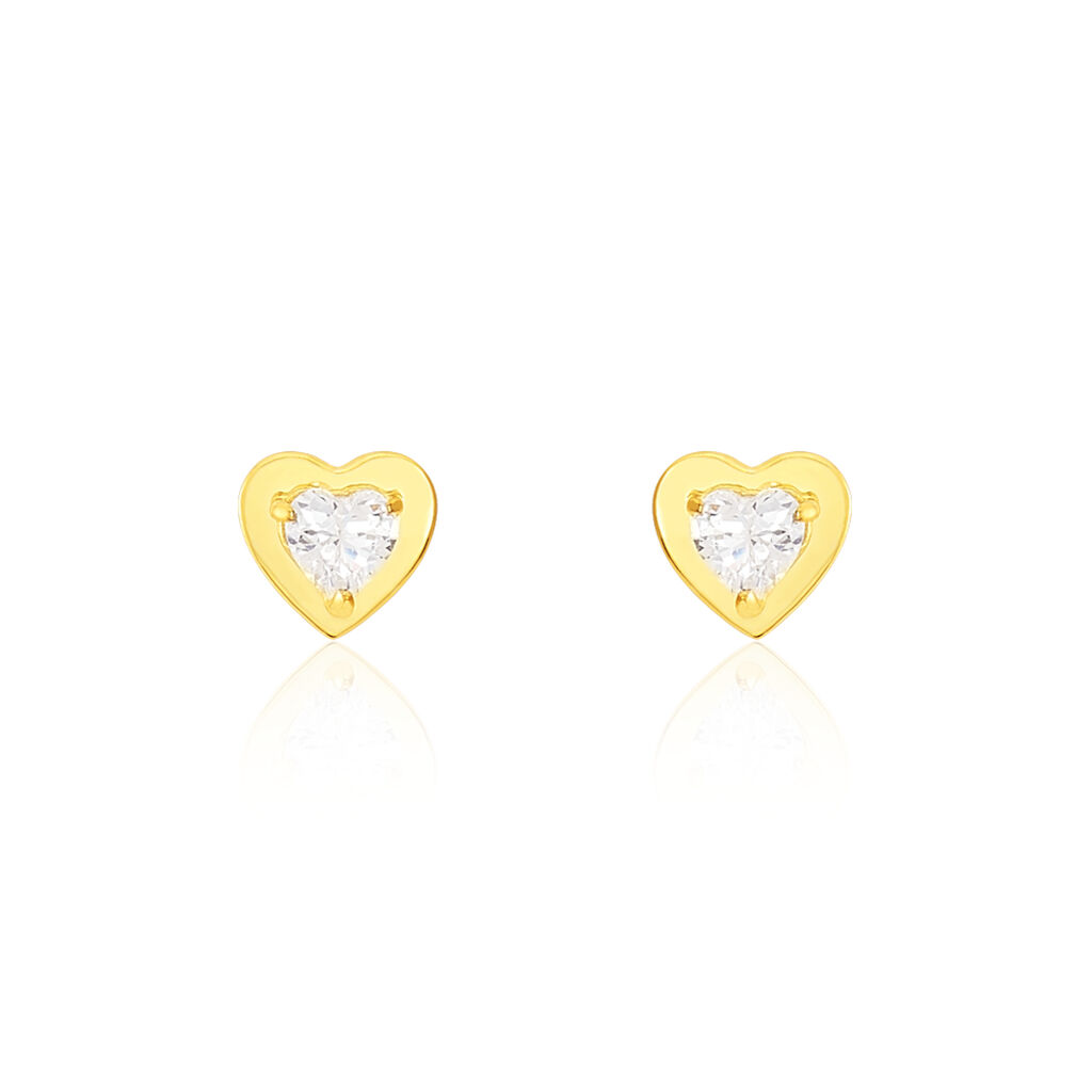 Boucles D'oreilles Puces Daria Coeur Plein Or Jaune Oxyde De Zirconium