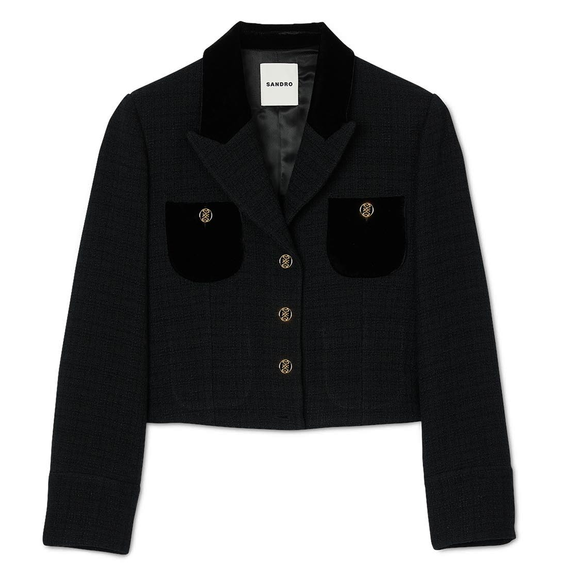 Veste courte col tailleur en coton mélangé | Noir