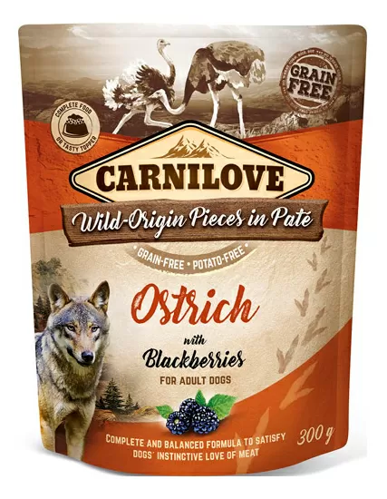 Carnilove Pouch Pate vådfoder m. struds & brombær - 300g.