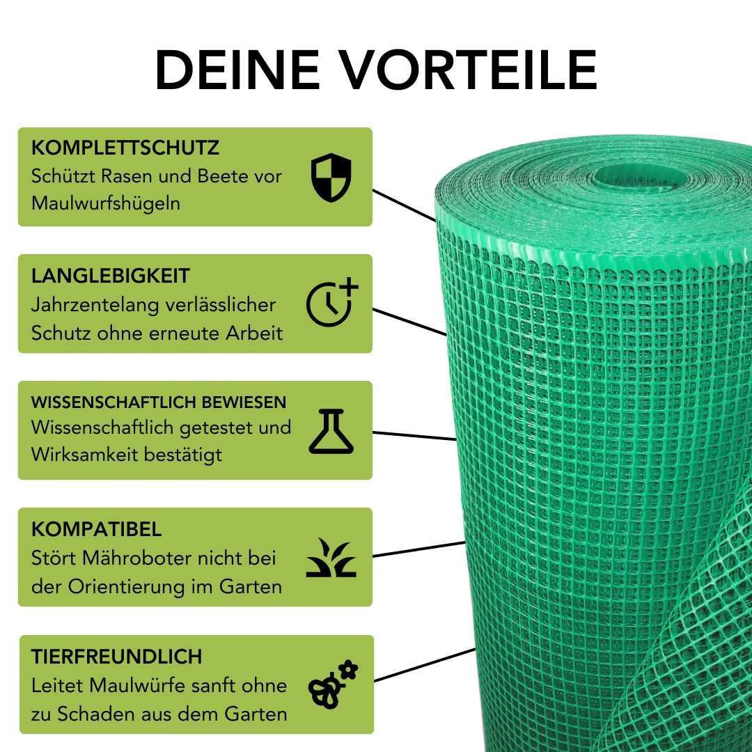 Florade Premium Mollengaas 1,5 m x 15 m Polyethyleen (PE) Groen incl. effectieve bescherming tegen mollen