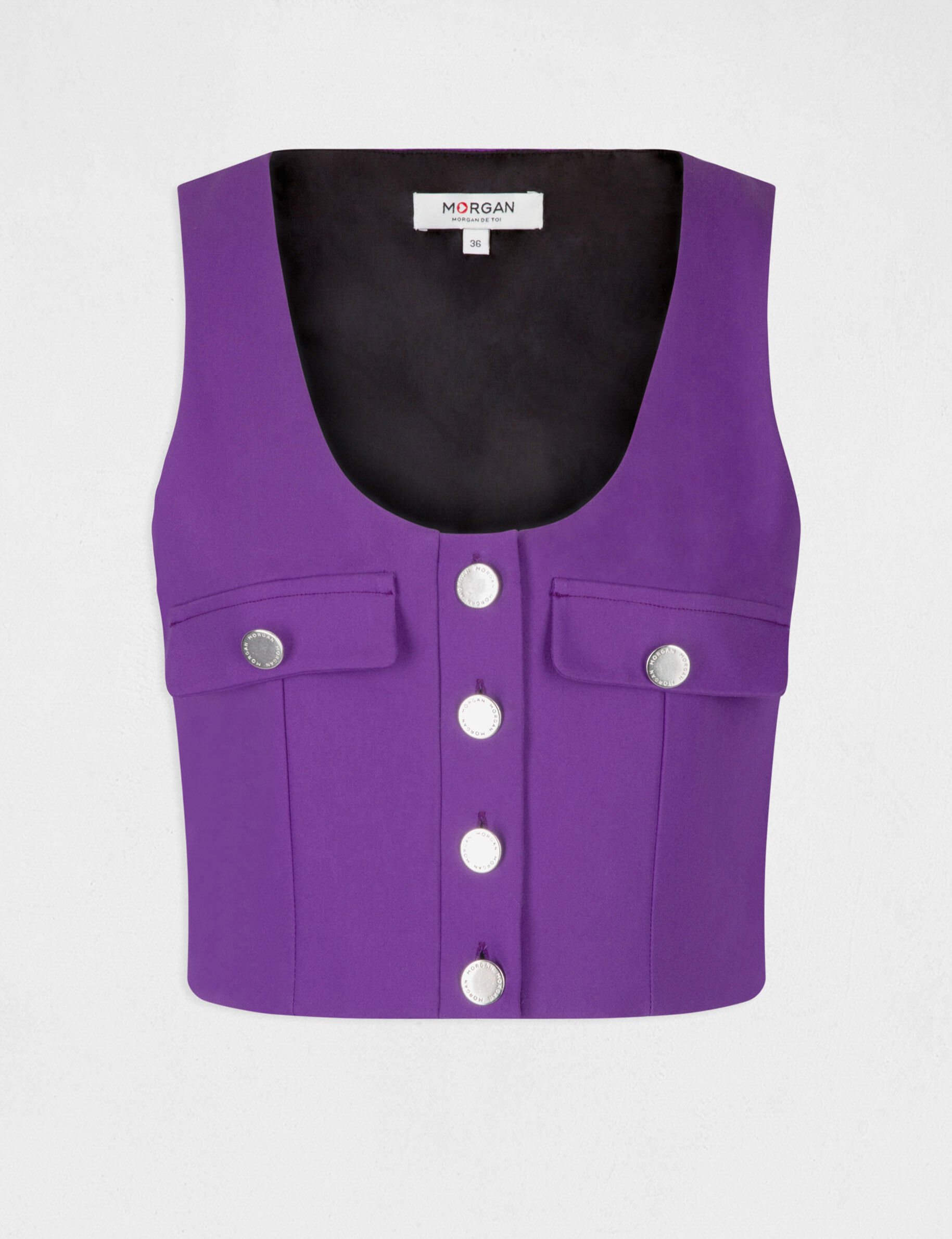 Crop top boutonné sans manches violet fonce femme - violet_fonce