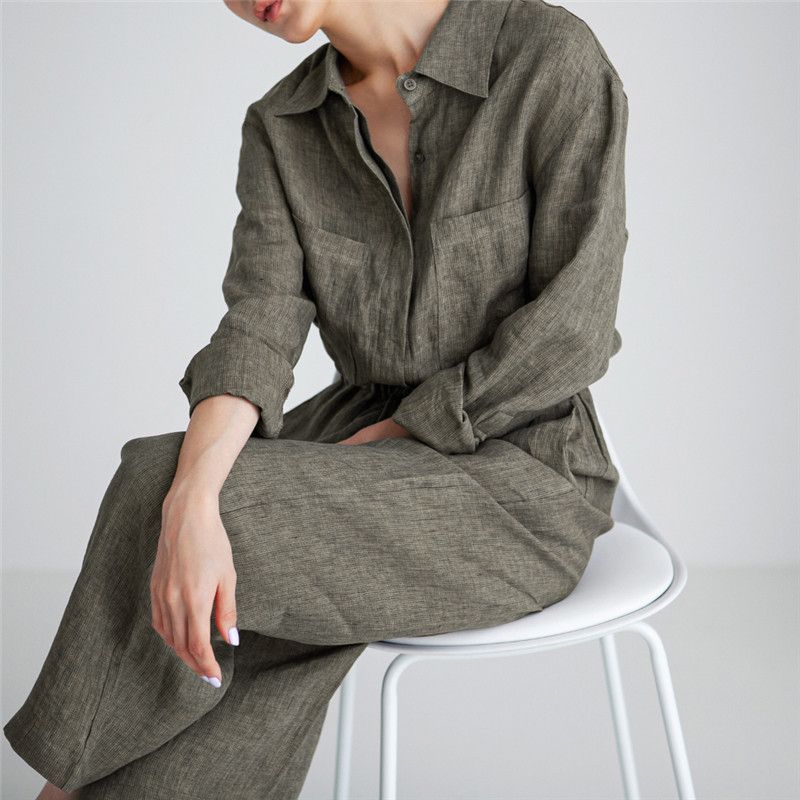 Felixia - Jumpsuit met lange mouwen en kraag en wijde pijpen