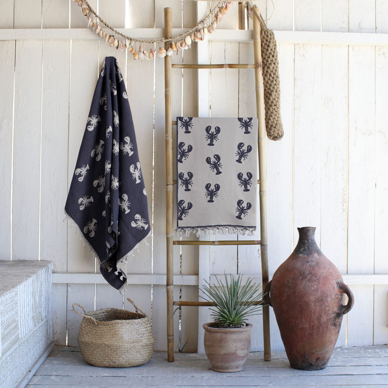Febronie Fouta reversible Homard bleu - 100x200 cm