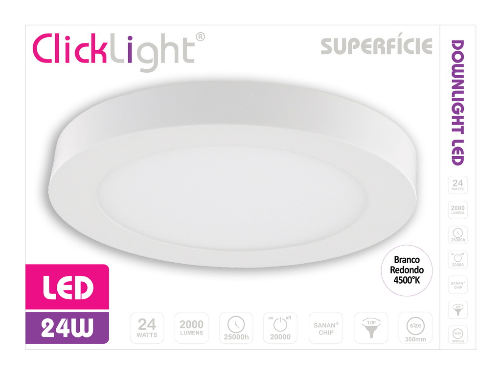 DOWNLIGHT SUPERF LED CLICKLIGHT REDONDO BRANCA 24W