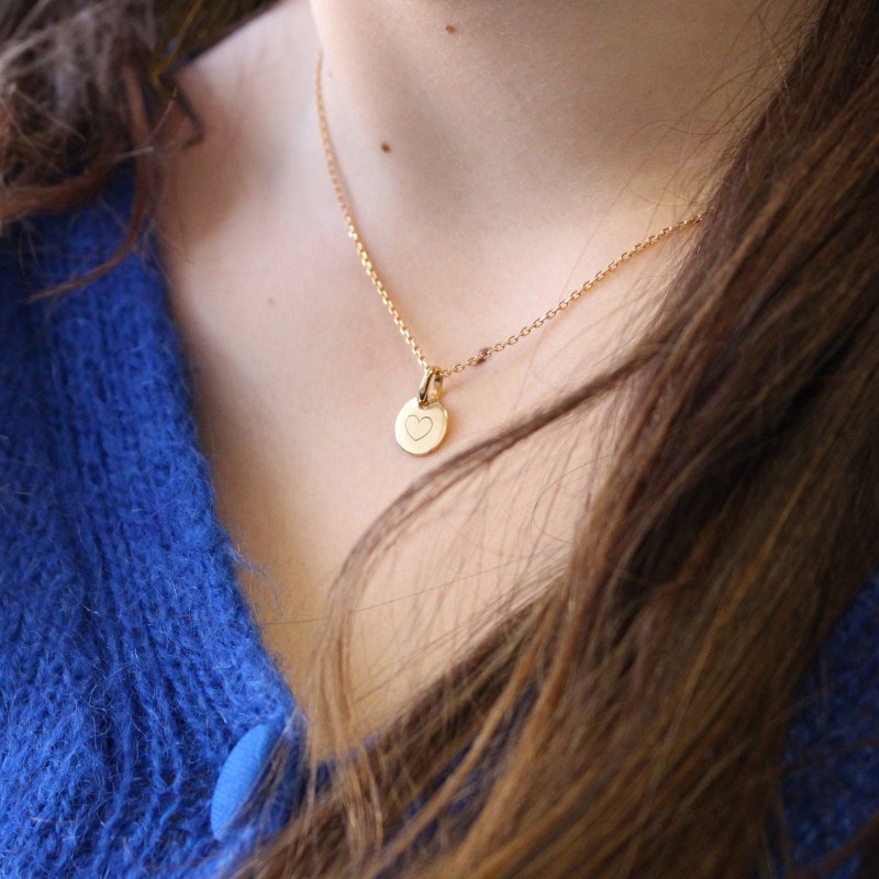 Collier médaille mini charm plaqué or fille - gravure INFINI