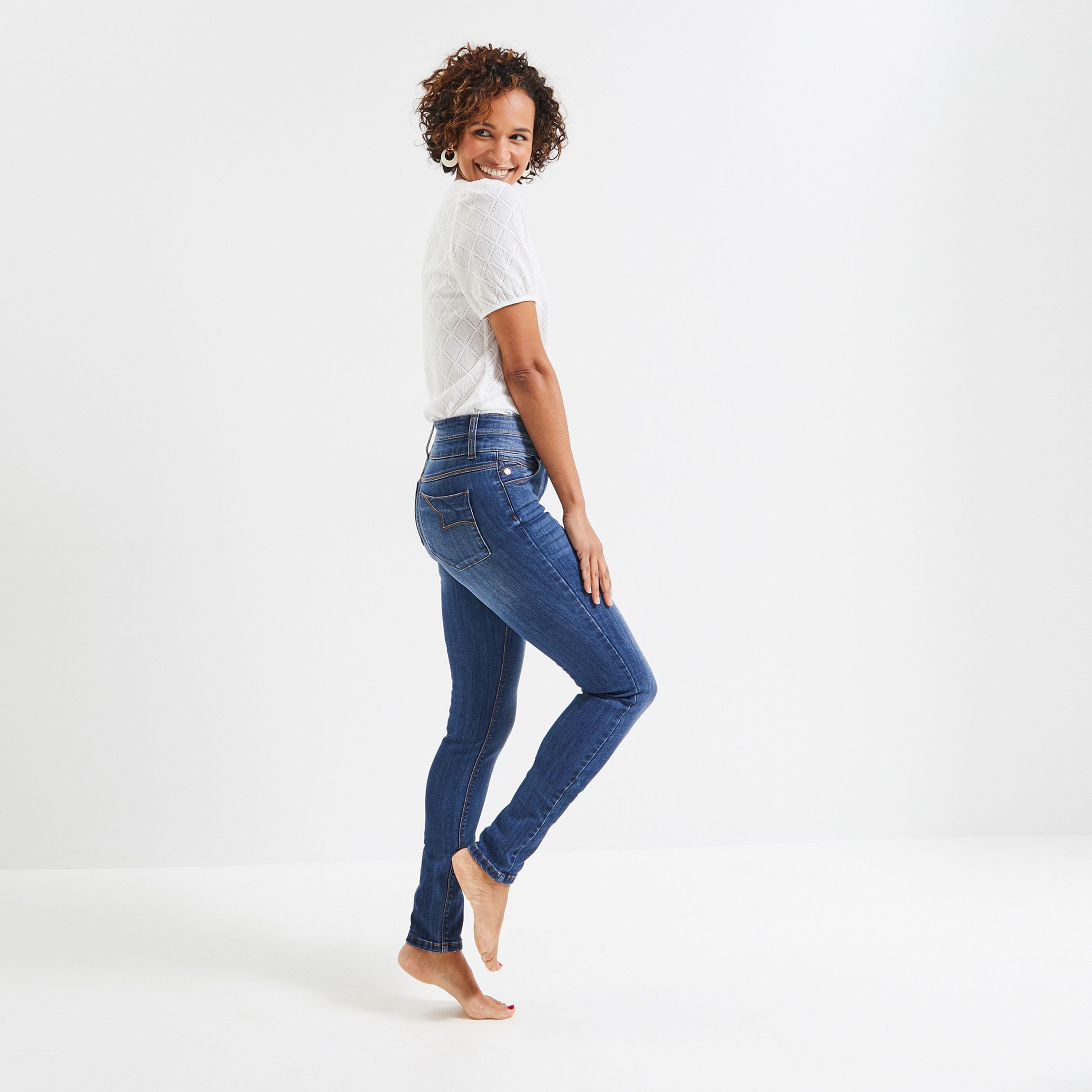 Jean slim taille haute MILAN femme - DARK STONE