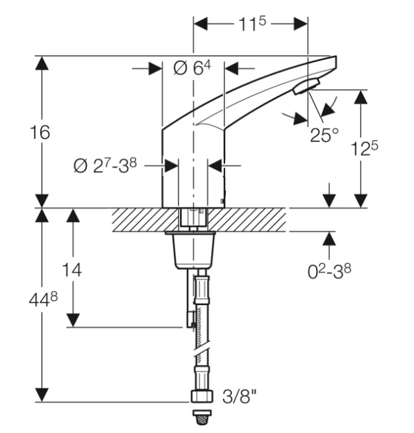 Geberit Hytronic 85 1-gats wastafelkraan koud en warm water zonder mengknop chroom