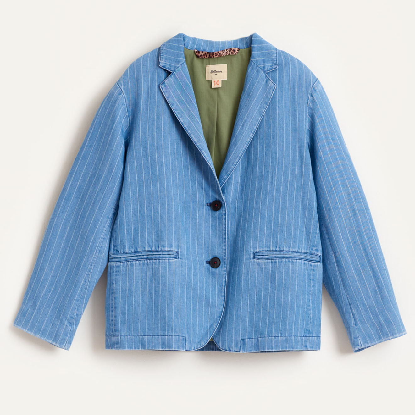 Bellerose Veste blazer Chick en Coton & Lin rayée bleue