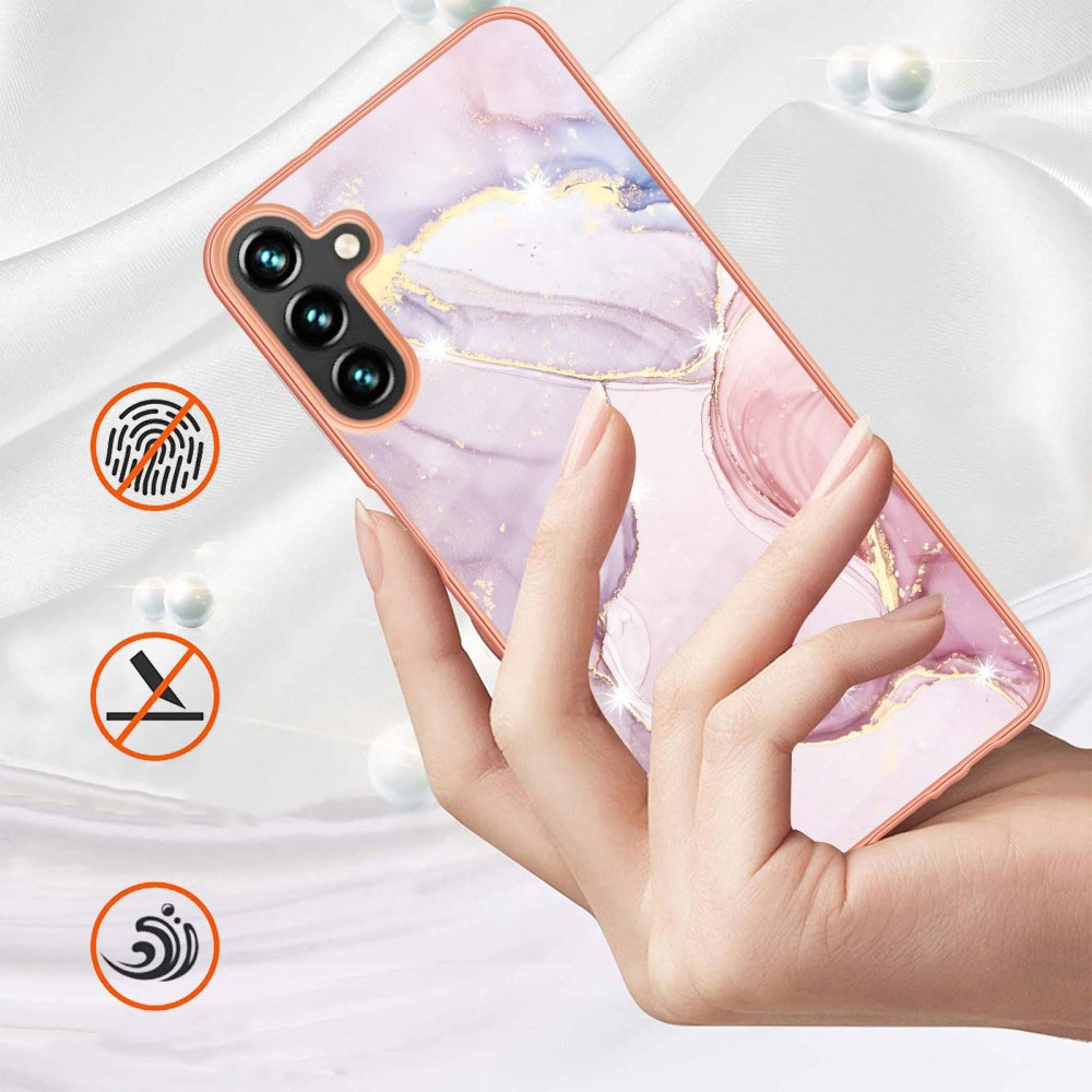 Samsung Galaxy A54 5G Gummi Case Hülle Galvanisierter Rahmen Marble Marmor Design - Rosa / Roségold