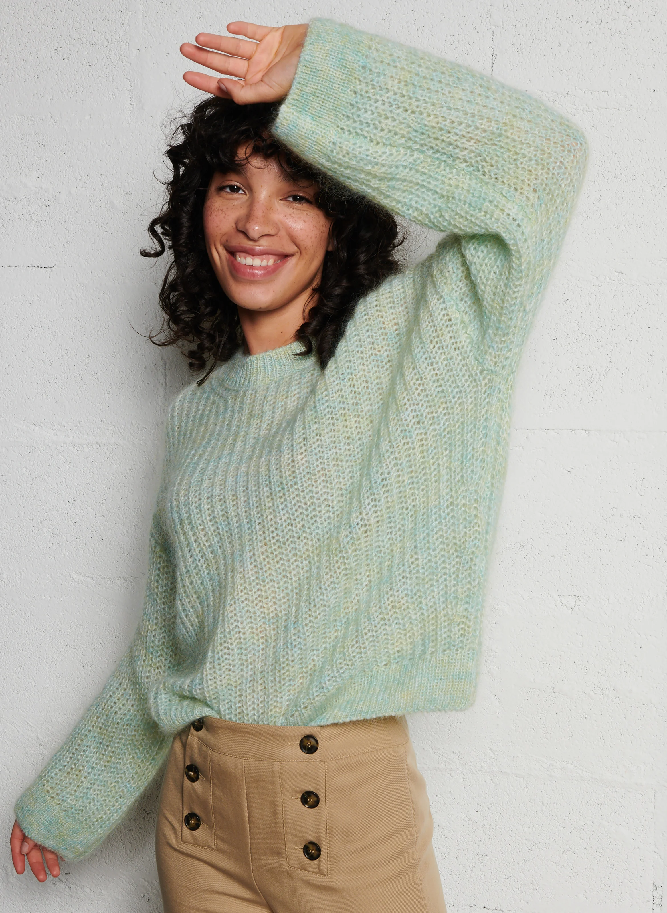 CLYDE - Pull oversize col rond en laine mélangée | Vert