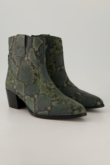 Leder-Stiefeletten, Schlangenlederoptik, Weite H