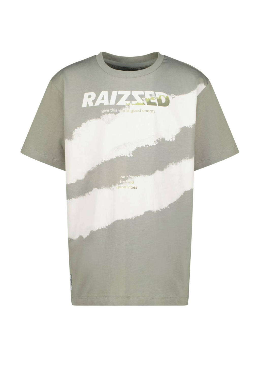 Raizzed T-shirt Hush met printopdruk grijsgroen/wit