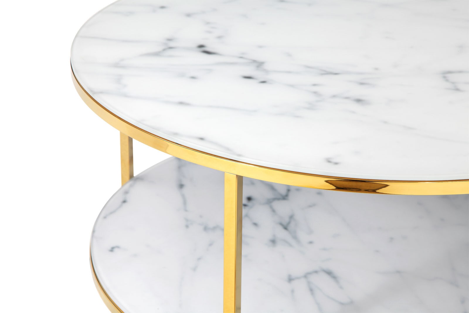 Couchtisch 80 x 80 cm rund gold/weiß mit Ablage