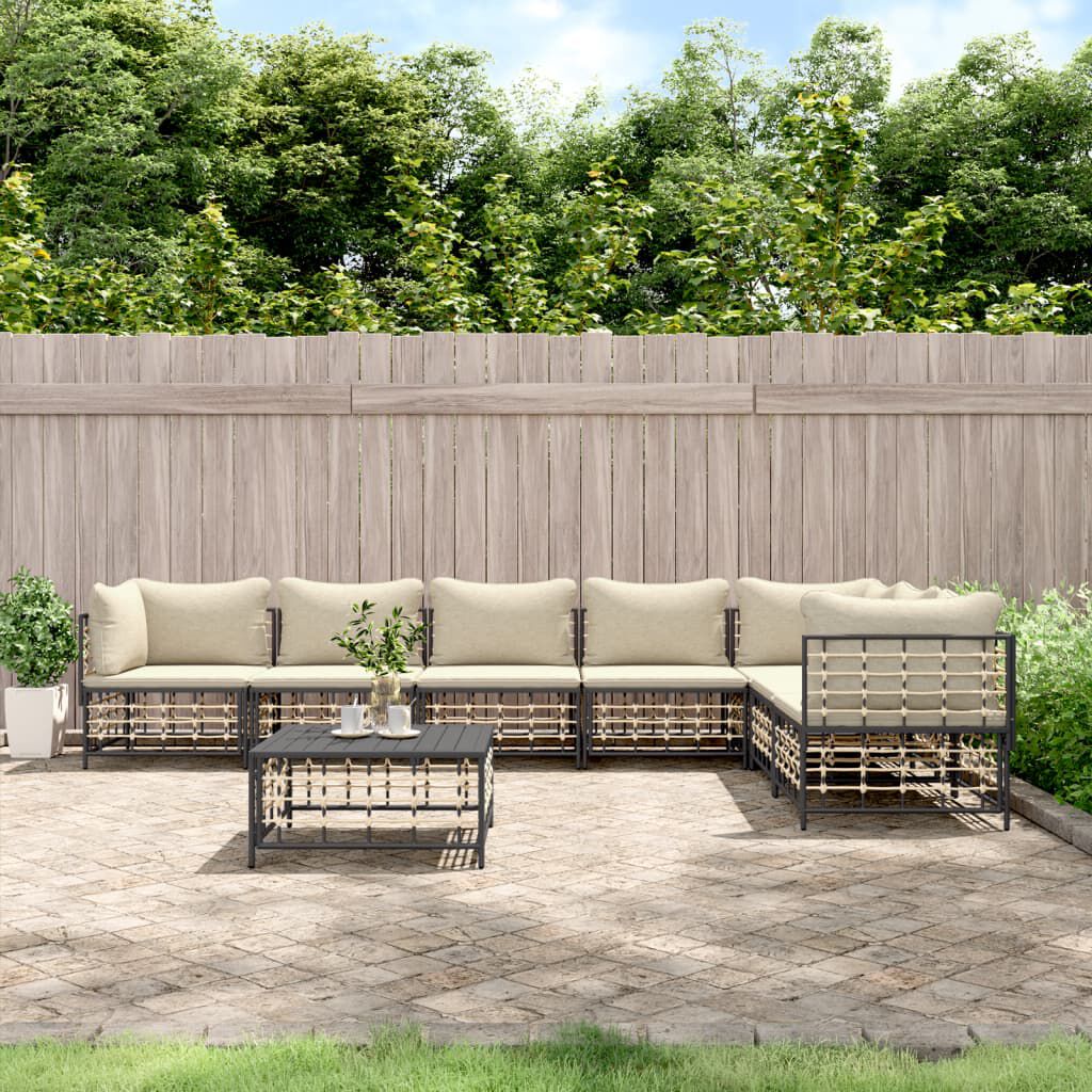vidaXL 8-delige tuinloungeset met kussens, antraciet