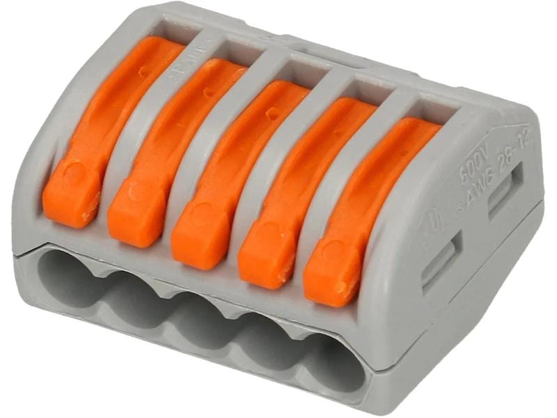 WAGO Verbindungsklemme Wago Klemme 5L 5-fach, 15 Stück 4er Packung Wago Klemmen für 0.14 - 4 mm² Kabelquerschnitt und max. 32 A