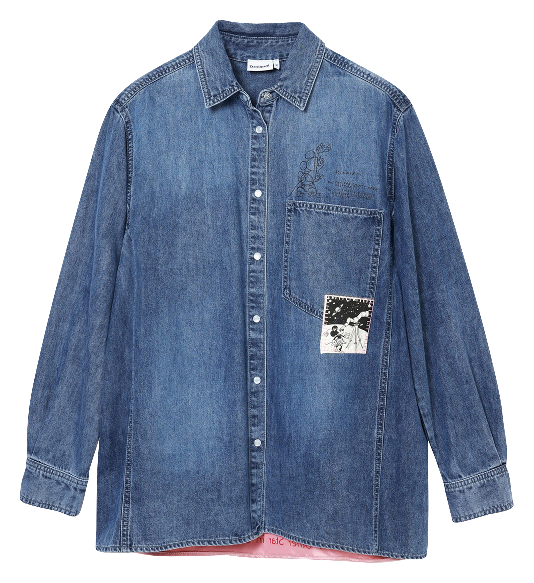 Chemise denim imprimée en coton mélangé | Bleu