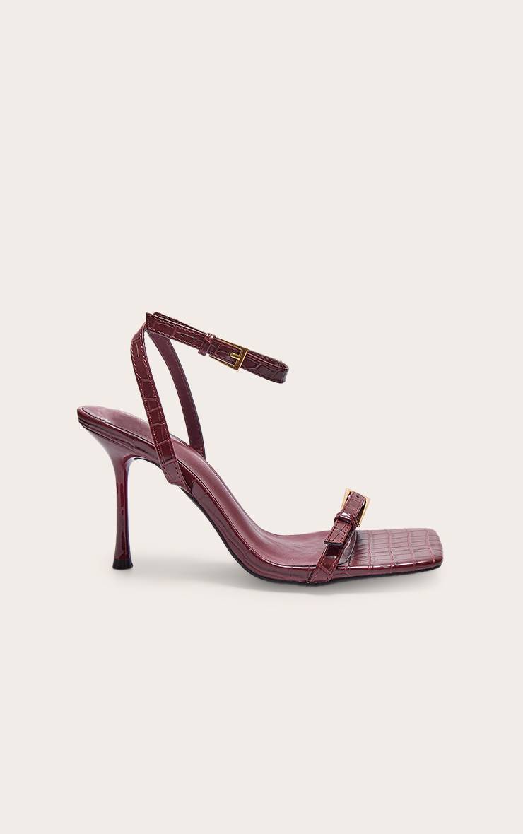 Rouge Bordeaux Sandales À Talons Aiguilles Hauts En Synthétiquecuir À Bout Carré Et Double Boucle