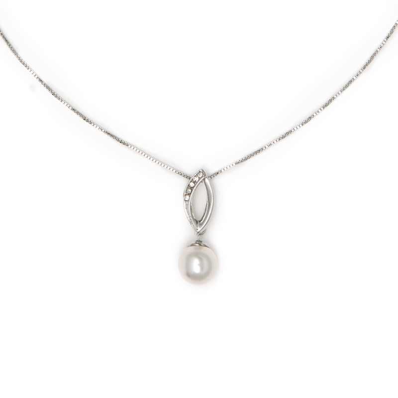 Pendentif Perle Blanche orné de cristaux de Swarovski Blanc
