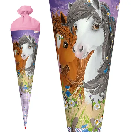 Roth Schultüte Blumenpferde mit Filzverschluss, 70 cm, rund