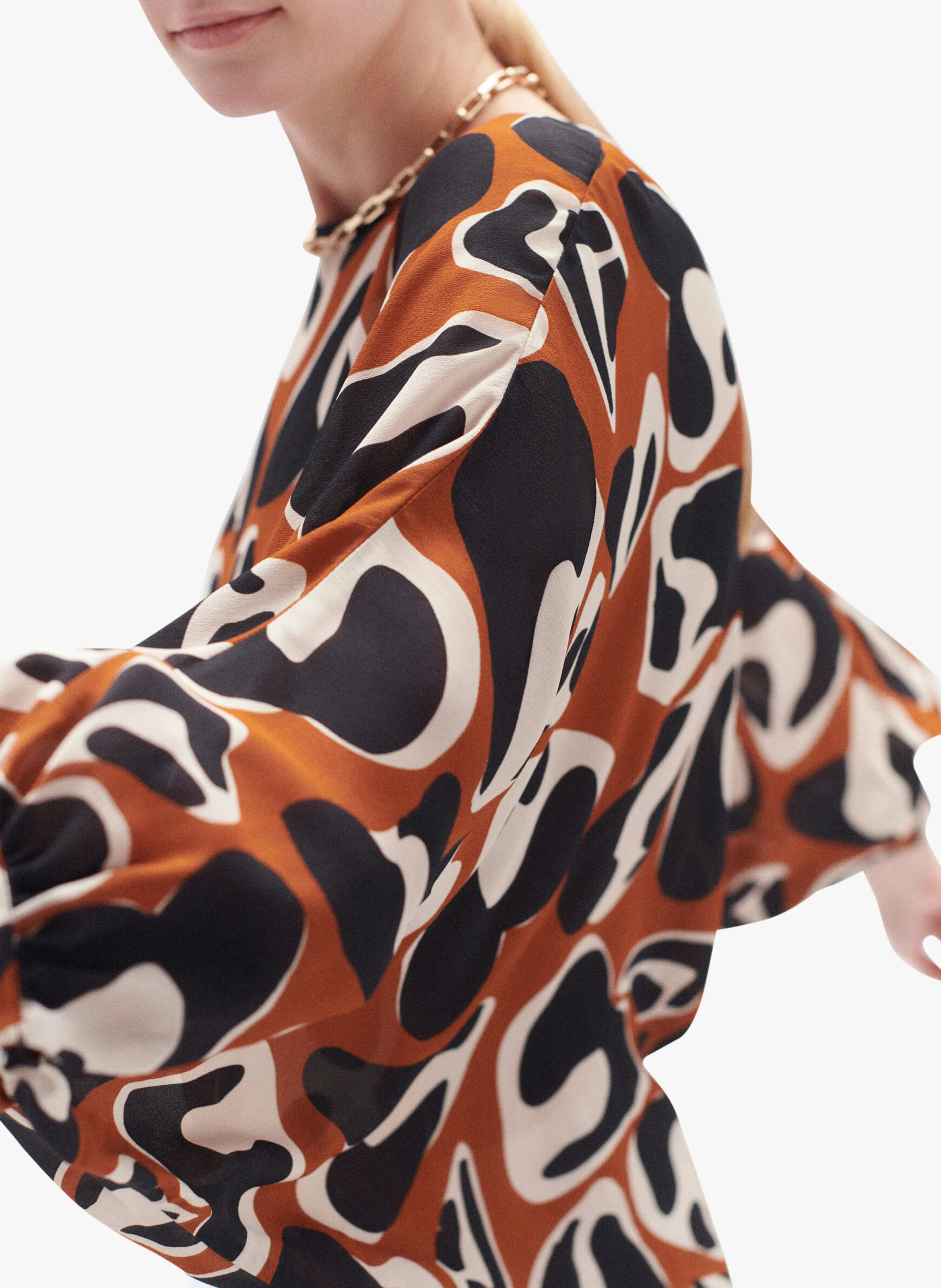 MARIELOU - Blouse ample en viscose imprimée | Marron