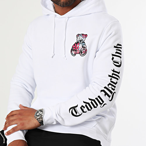 Sweat Capuche Art Series Pink Sleeves Blanc