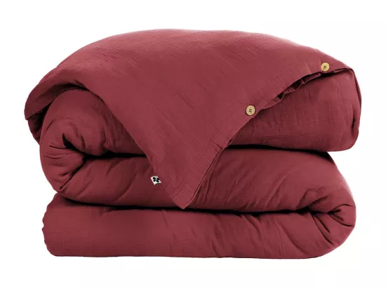 OUREA - Housse de Couette 240x220cm Gaze de Coton Lie de Vin