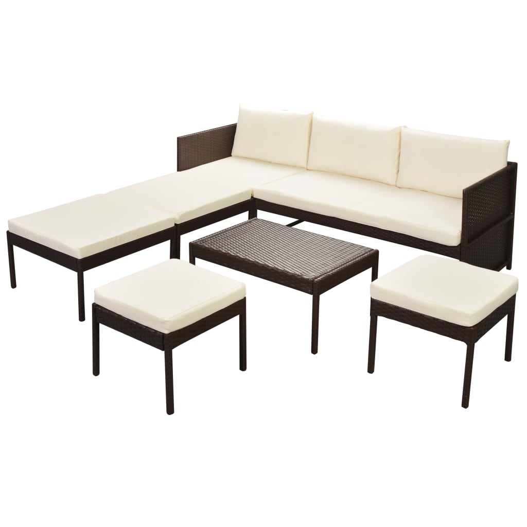Salon de jardin meuble d'extérieur ensemble de mobilier 6 pièces avec coussins résine tressée marron