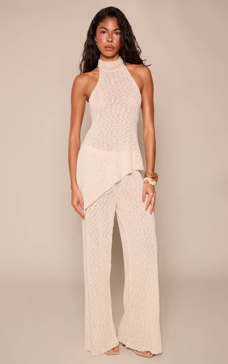 Beige Pantalon Large À Cordon De Serrage En Fil Bouclette