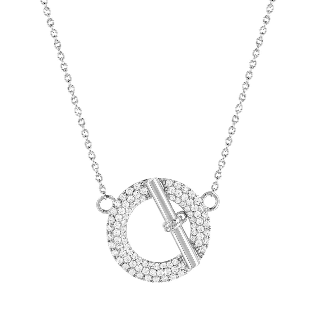 Collier argent 925 motif fermoir T/bar serti de zirconias 42 à 45 cm
